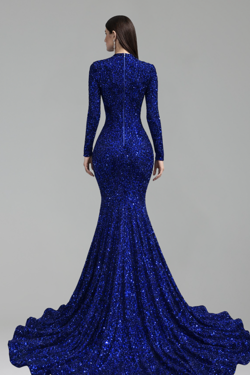 Long Sleeve Illusion Sequin Mermaid Gown - LAROSABRIDE