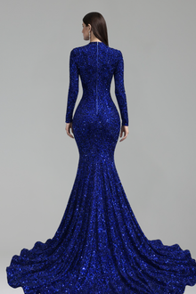 Long Sleeve Illusion Sequin Mermaid Gown - LAROSABRIDE