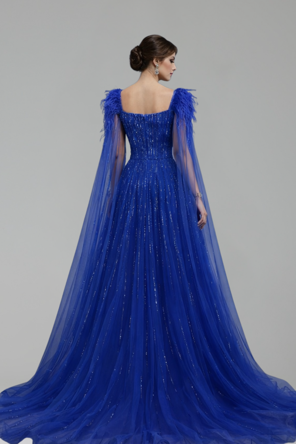 Feather Beaded Cape Dress - LAROSABRIDE