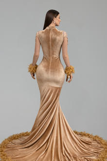 Sheer Embellished Long Sleeve Mermaid Gown - LAROSABRIDE