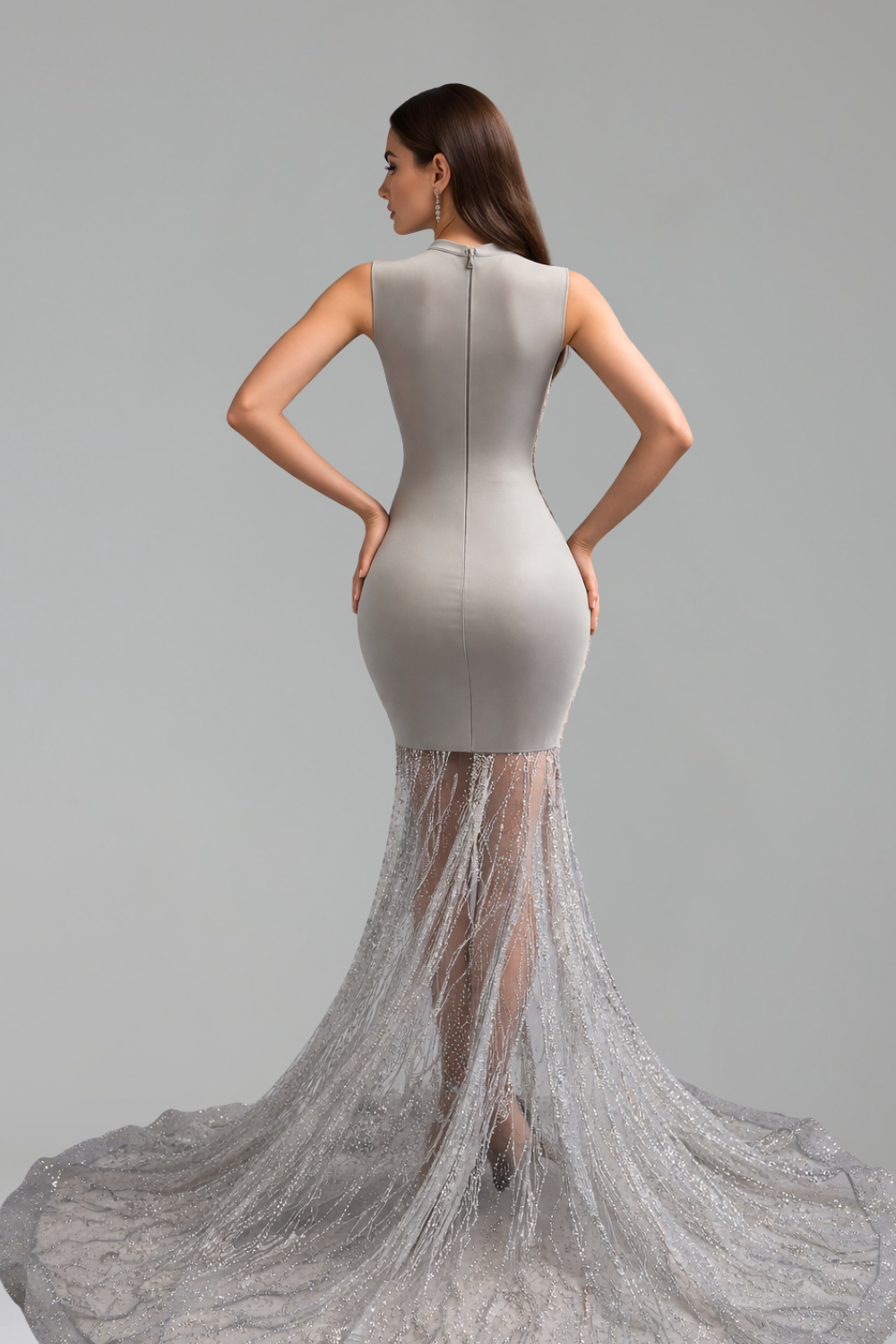 Sheer Crystal Embellished Mermaid Gown - LAROSABRIDE
