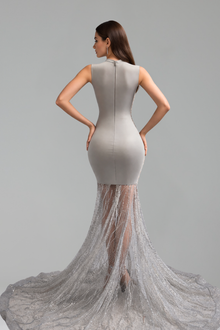 Sheer Crystal Embellished Mermaid Gown - LAROSABRIDE