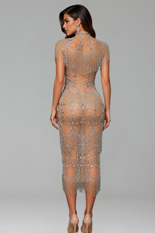 Crystal Fringe Illusion Midi Dress - LAROSABRIDE