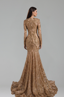 Long Sleeve Embellished Mermaid Gown - LAROSABRIDE