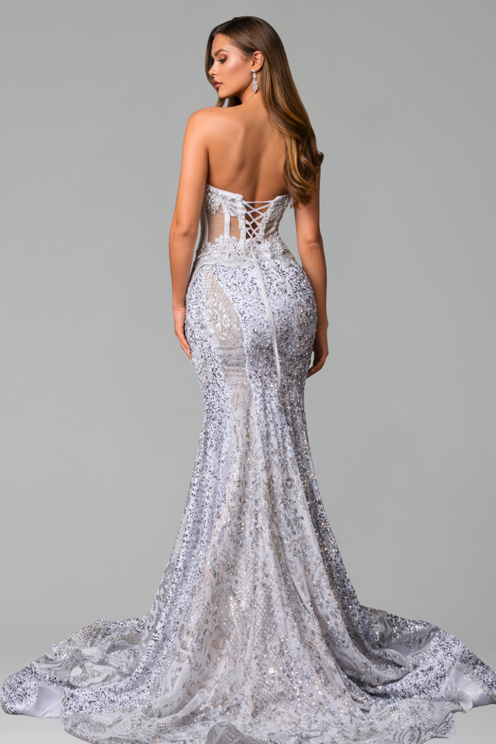 Illusion Tassel Beaded Mermaid Dress - LAROSABRIDE