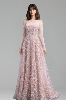 3D Flowers Evening Dress with Gloves - LAROSABRIDE