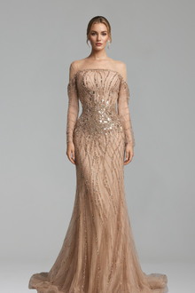 Off-Shoulder Beaded Mermaid Dress-Larosabride