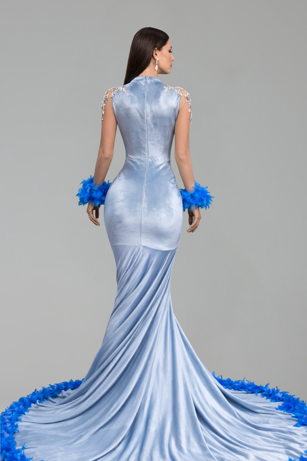 Sheer Embellished Long Sleeve Mermaid Gown - LAROSABRIDE