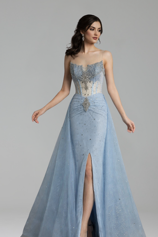 Beaded Overskirt Slit Dress - LAROSABRIDE