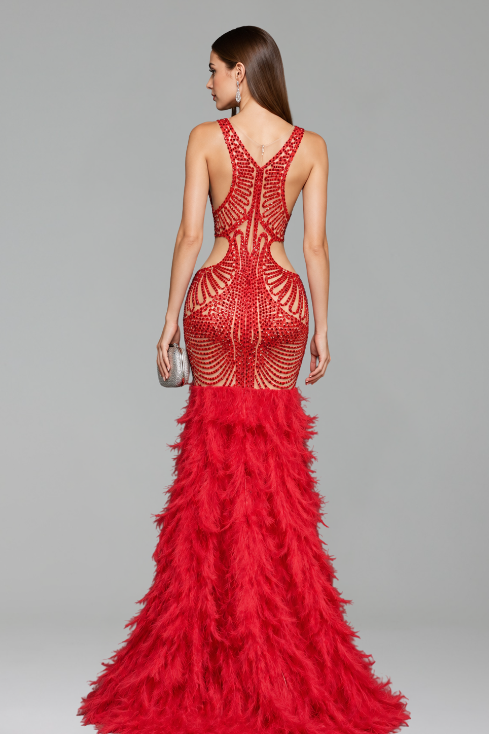 Feathered Embellished Mermaid Evening Gown - LAROSABRIDE