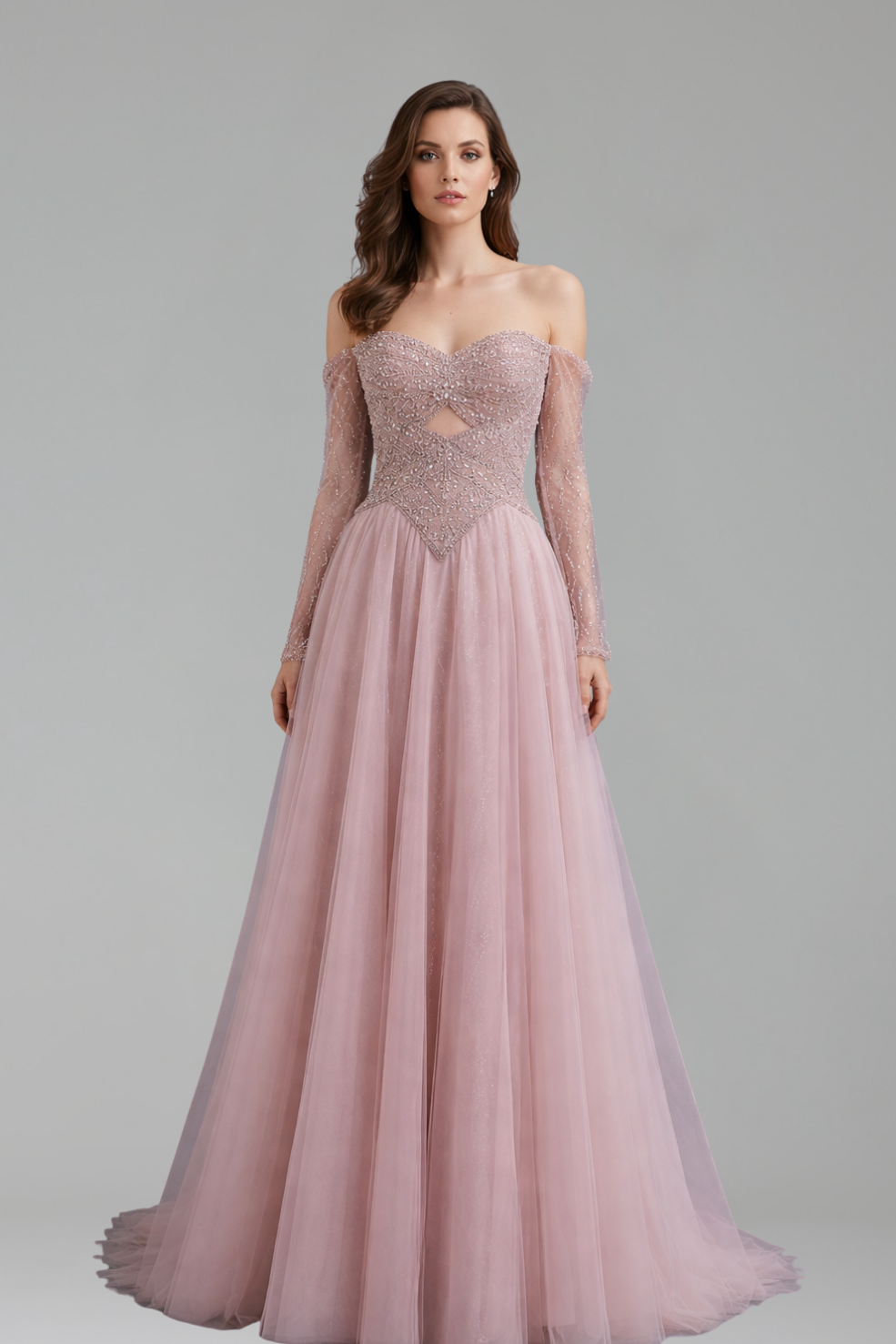 Off-Shoulder Beaded A-Line Dress-Larosabride