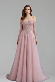 Off-Shoulder Beaded A-Line Dress-Larosabride
