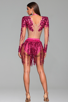 Sequined Fringe Sheer Cutout Mini Dress - LAROSABRIDE