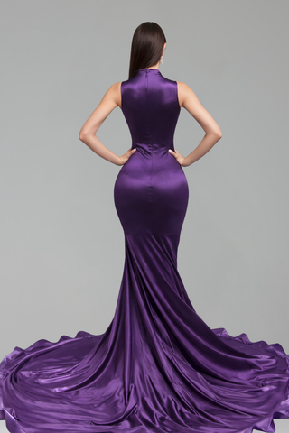Illusion Beaded Satin Mermaid Gown
