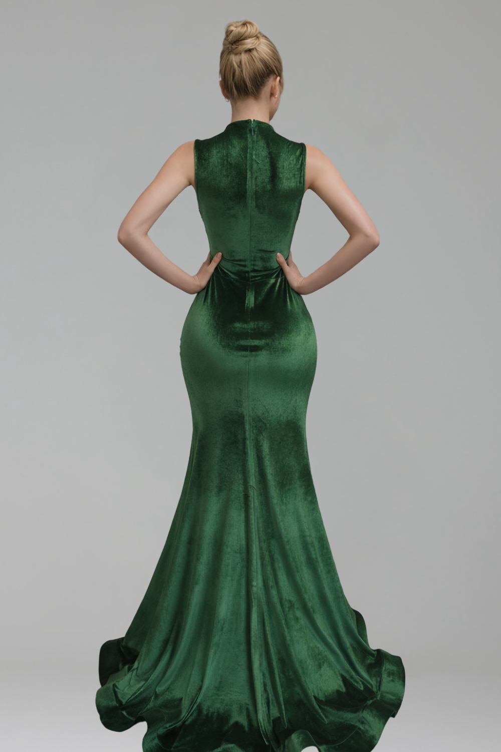Beaded Slit Velvet Evening Gown - LAROSABRIDE