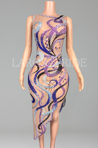 Asymmetric Multicolor Crystal Dress