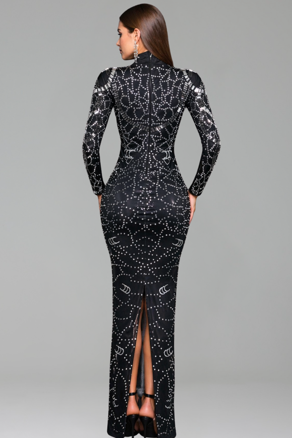 High-Neck Embellished Illusion Column Gown - LAROSABRIDE