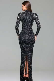 High-Neck Embellished Illusion Column Gown - LAROSABRIDE