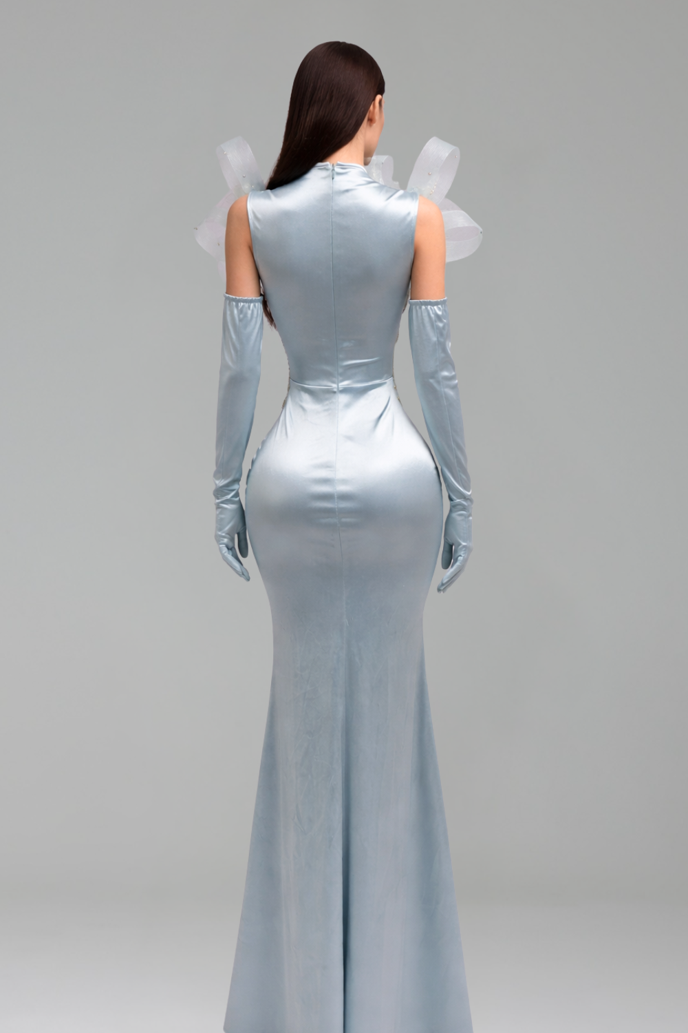Embellished Illusion Gloves Evening Gown - LAROSABRIDE