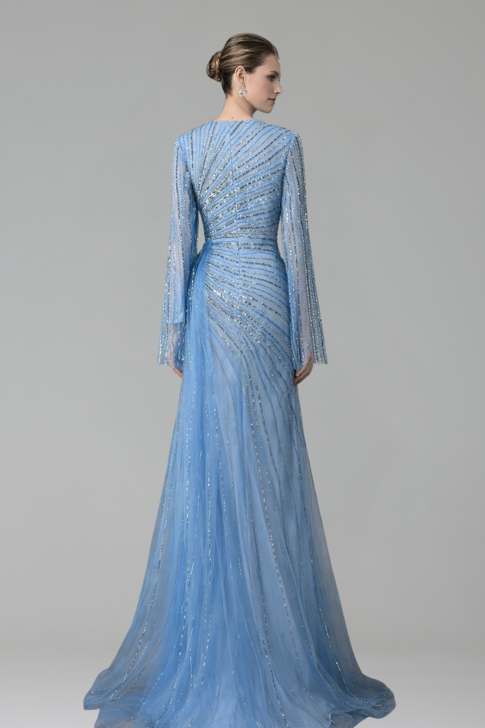Long-Sleeve Beaded Mermaid Dress-Larosabride