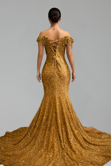 Beaded Fringe High Slit Gown - LAROSABRIDE