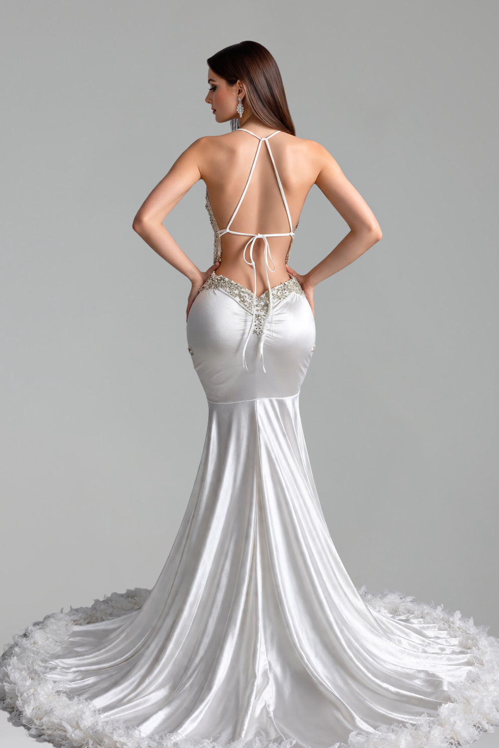 Halter Illusion Lace Satin Mermaid Gown - LAROSABRIDE