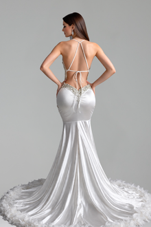 Halter Illusion Lace Satin Mermaid Gown - LAROSABRIDE