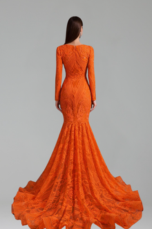 Long Sleeve Deep V Mermaid Gown - LAROSABRIDE