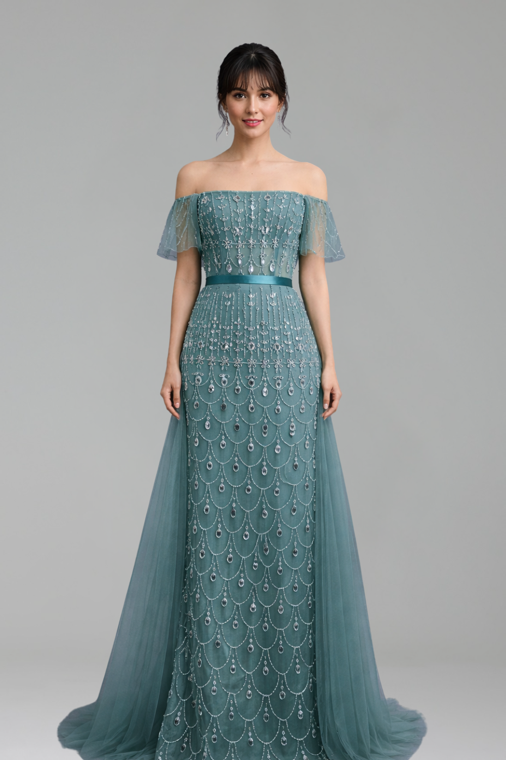 Beaded Mermaid Overskirt Dress - LAROSABRIDE
