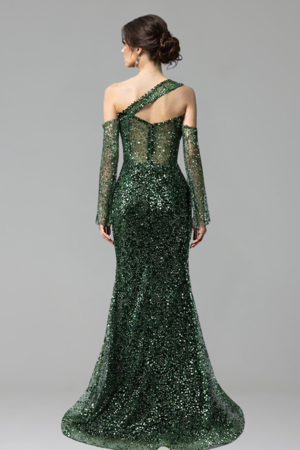 One-Shoulder Beaded Mermaid Gown - LAROSABRIDE