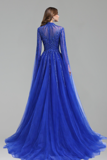 Beaded Cape Sleeve A-Line Dress - LAROSABRIDE