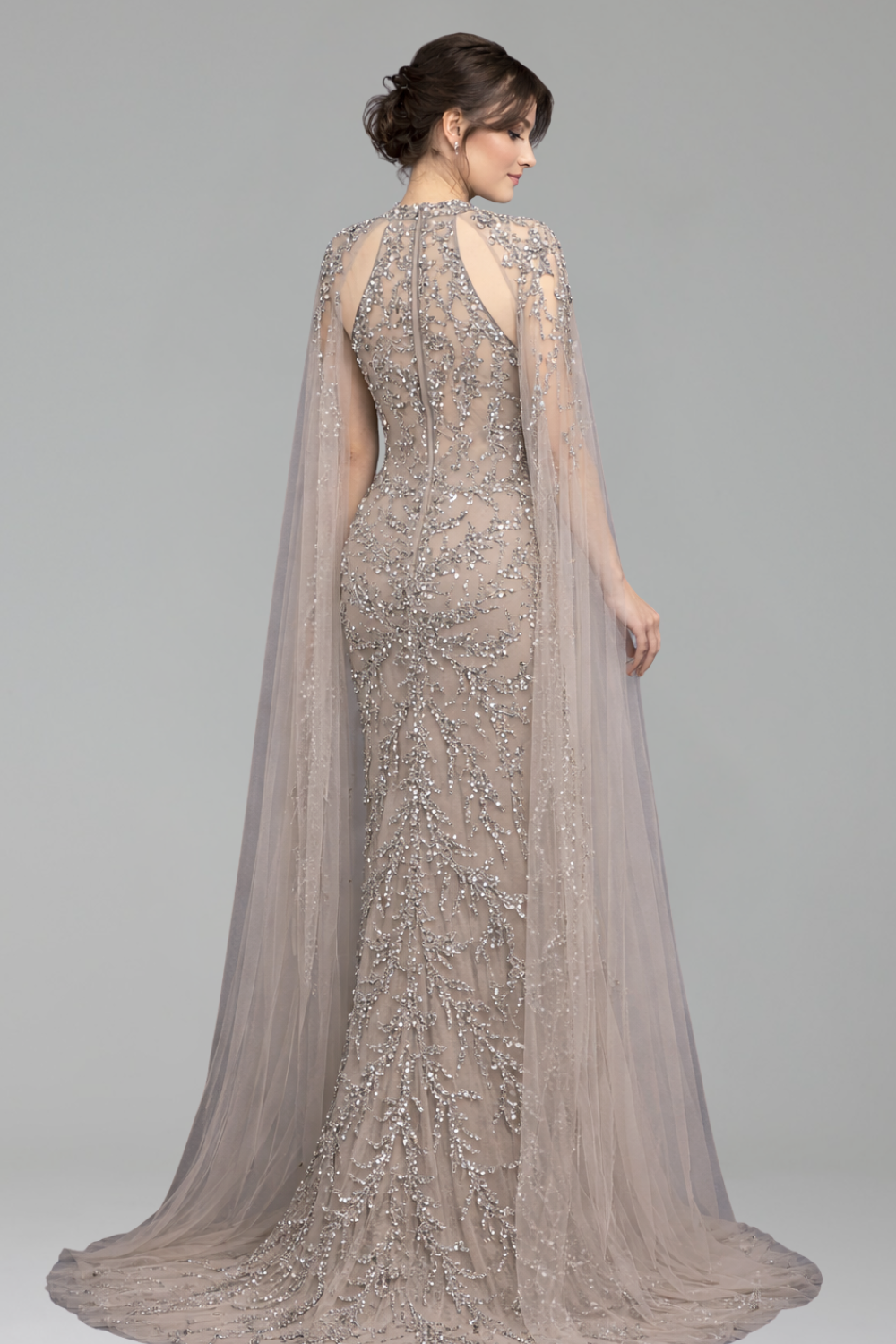 Beaded Mermaid Cape Dress - LAROSABRIDE