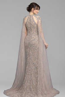 Beaded Mermaid Cape Dress - LAROSABRIDE
