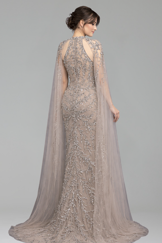 Beaded Mermaid Cape Dress - LAROSABRIDE