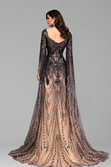 Beaded Cape Sleeve Mermaid Gown - LAROSABRIDE