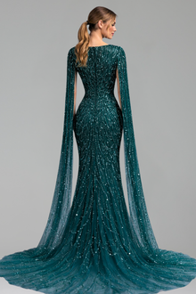 Pearl Beaded Cape Sleeve Dress - LAROSABRIDE