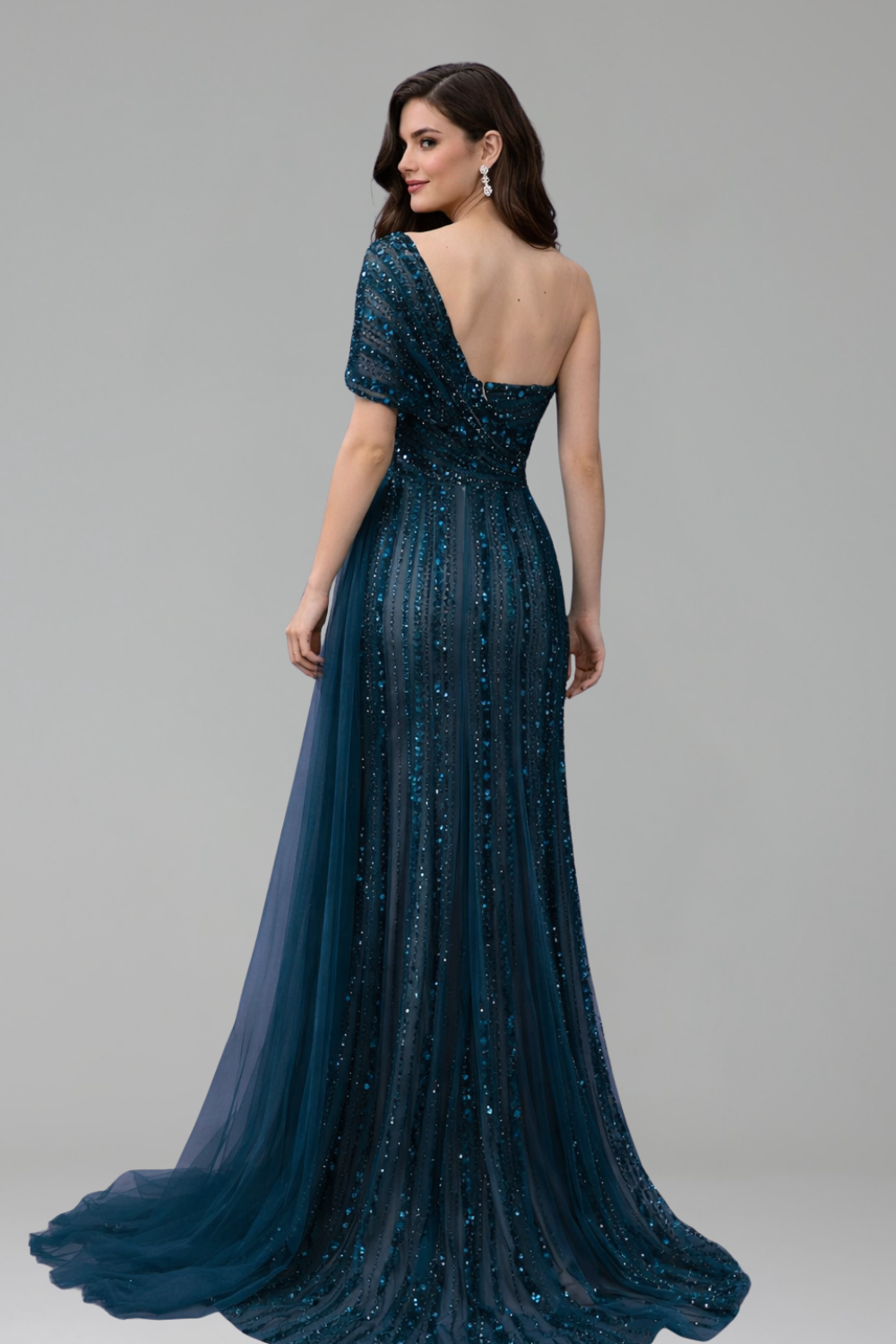 One Shoulder Beaded Split Dress - LAROSABRIDE