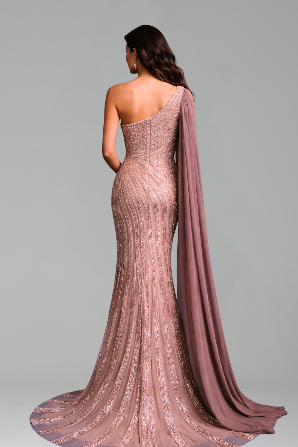 One-Shoulder Beaded Split Gown - LAROSABRIDE