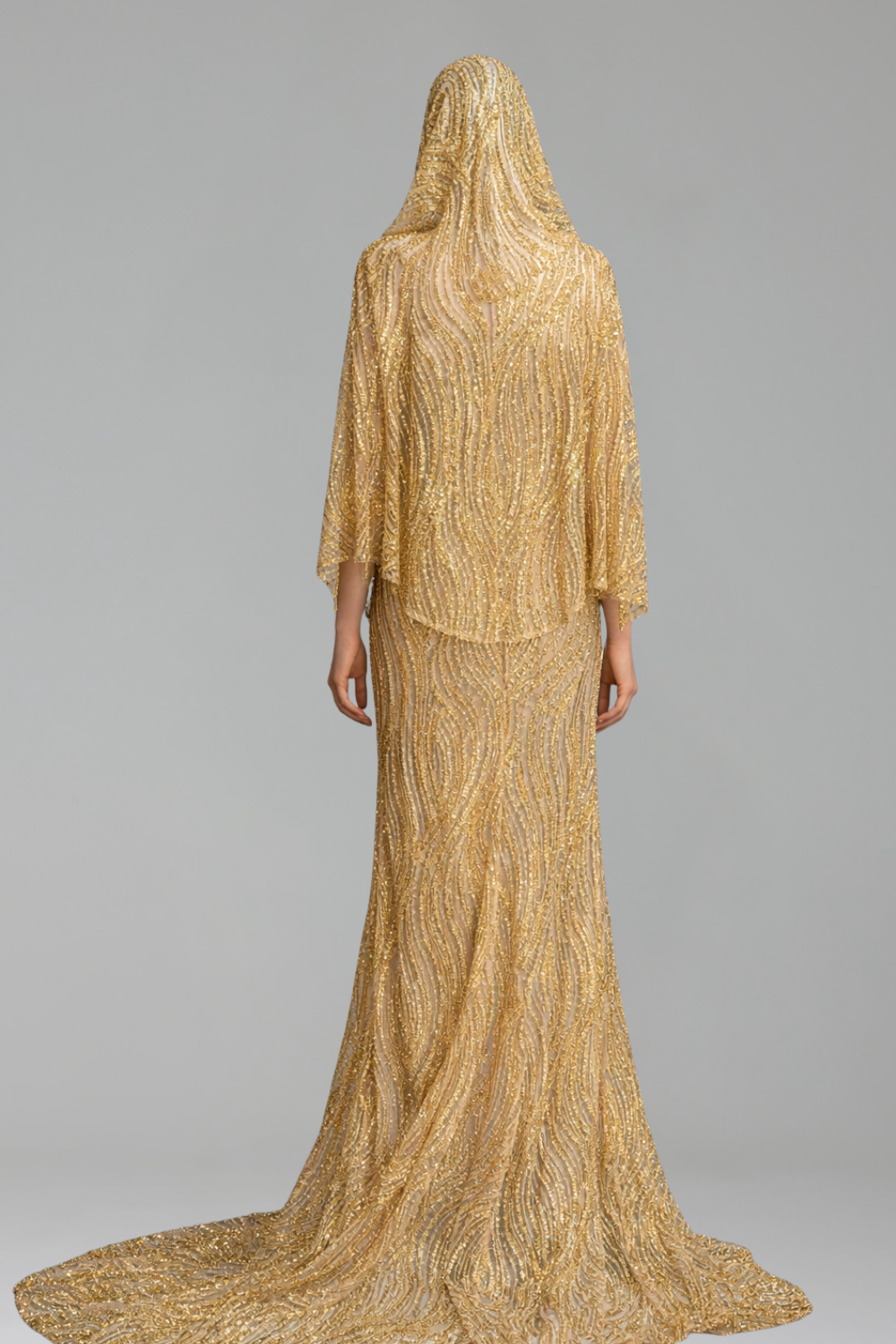 Hooded Beaded Sheath Evening Gown - LAROSABRIDE