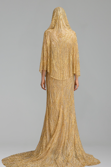 Hooded Beaded Sheath Evening Gown - LAROSABRIDE
