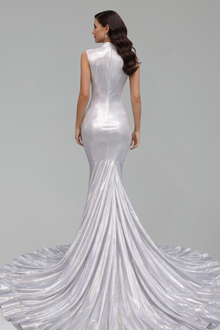 Iridescent Draped Illusion Mermaid Gown - LAROSABRIDE