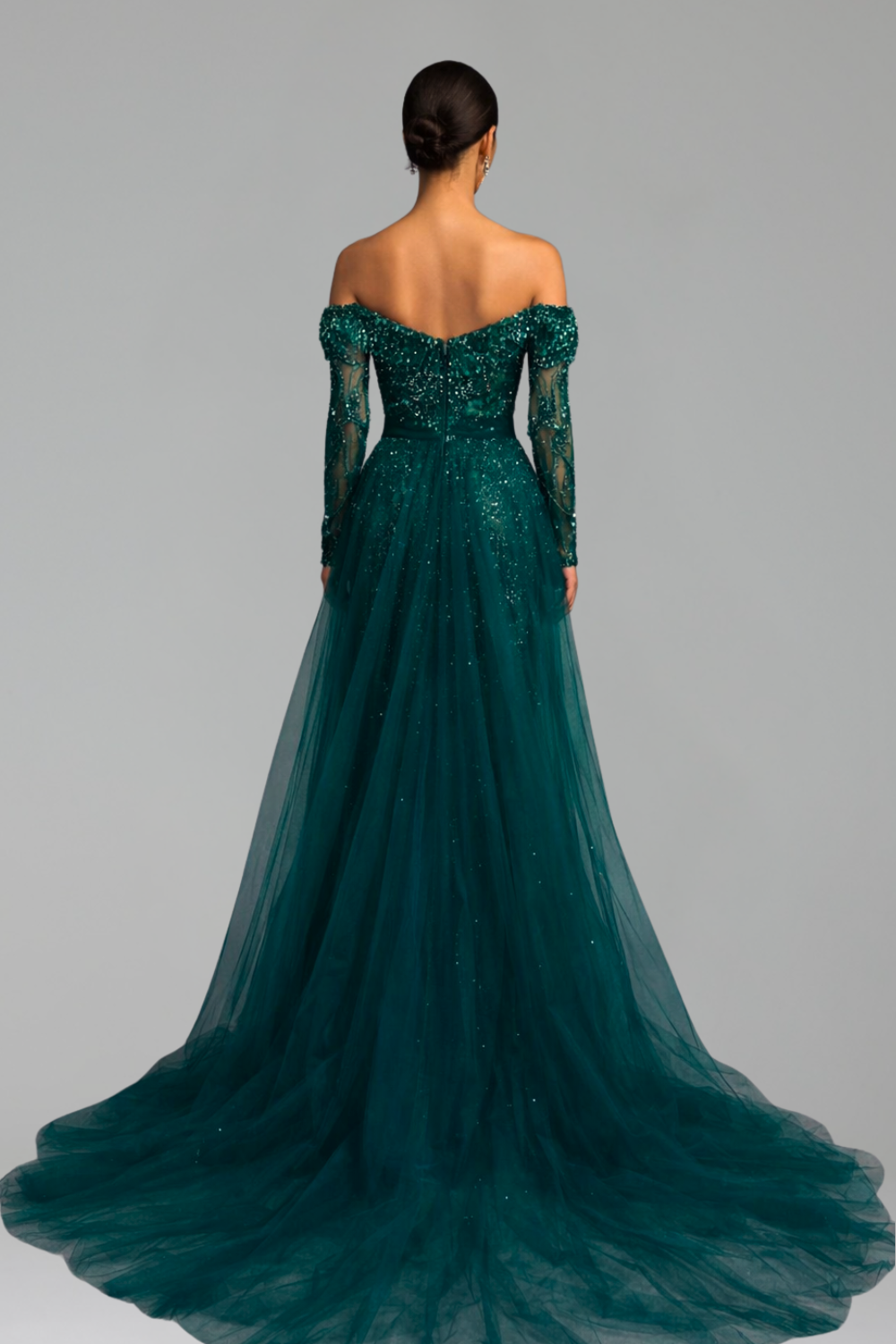 Boat Neck Mermaid Overskirt Dress - LAROSABRIDE