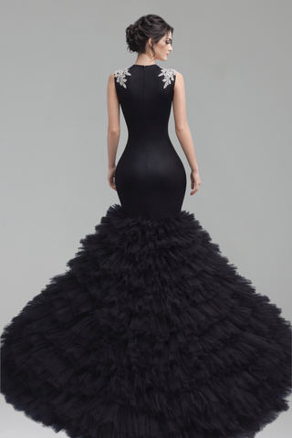 Beaded Illusion Mermaid Evening Dress