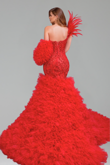 Beaded Feather Mermaid Evening Dress - LAROSABRIDE