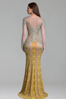 Crystal Embellished Illusion Panel Gown - LAROSABRIDE