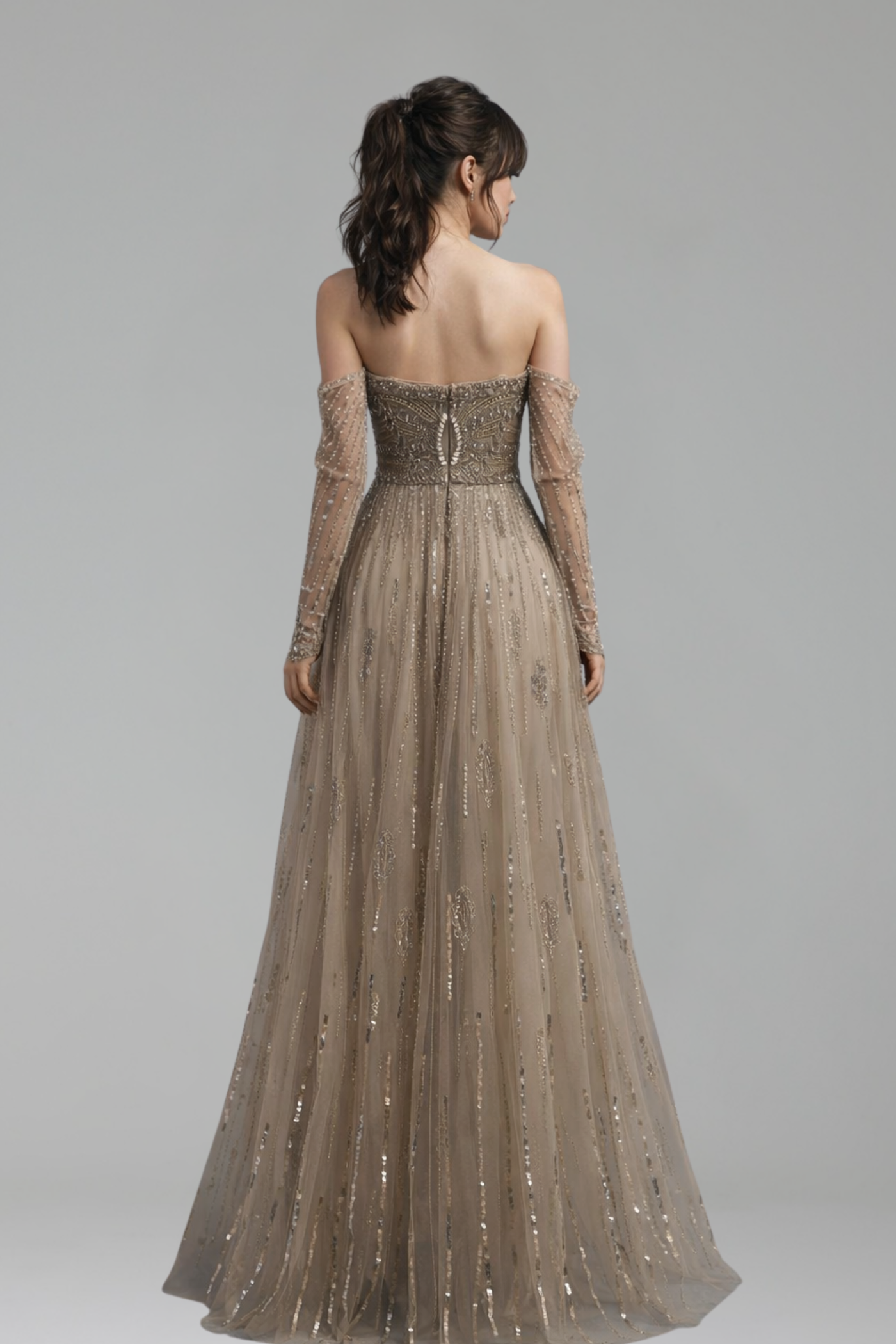 Long Sleeve Crystal Mermaid Gown - LAROSABRIDE