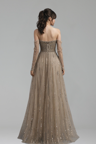 Long Sleeve Crystal Mermaid Gown - LAROSABRIDE