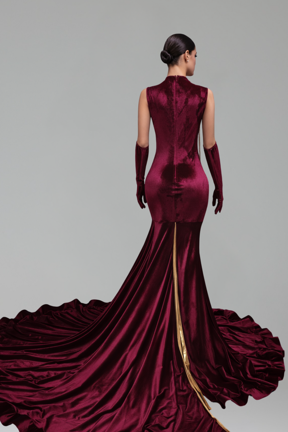 Beaded Velvet Evening Dress with Gloves - LAROSABRIDE