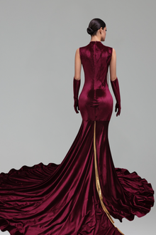 Beaded Velvet Evening Dress with Gloves - LAROSABRIDE
