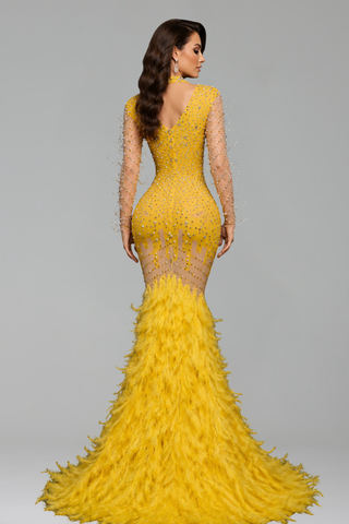 Emerald Crystal Feather Gown - LAROSABRIDE